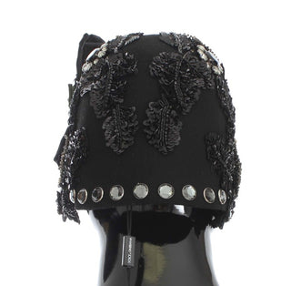 Elegant Black Crystal-adorned Cloche Hat