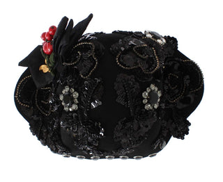 Elegant Black Crystal-adorned Cloche Hat