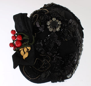 Elegant Black Crystal-adorned Cloche Hat