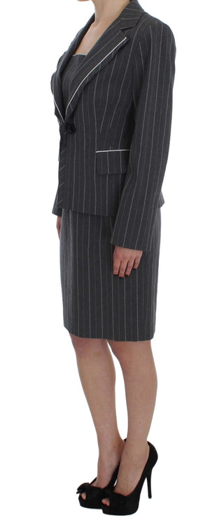 Elegant Gray Striped Dress & Blazer Suit Set - Luxury for You