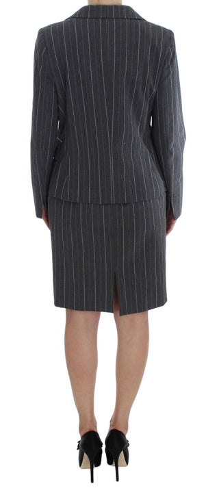 Elegant Gray Striped Dress & Blazer Suit Set - Luxury for You