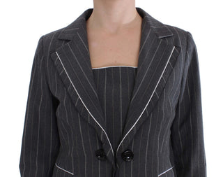 Elegant Gray Striped Dress & Blazer Suit Set - Luxury for You