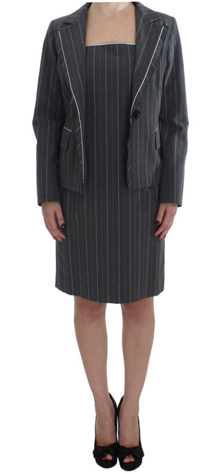 Elegant Gray Striped Dress & Blazer Suit Set - Luxury for You