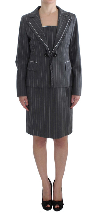 Elegant Gray Striped Dress & Blazer Suit Set - Luxury for You