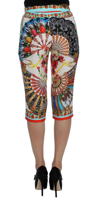 Multicolor Majolica Silk Capri Pants - Luxury for You