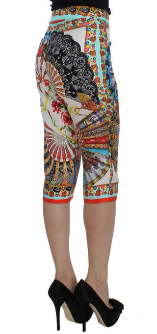 Multicolor Majolica Silk Capri Pants - Luxury for You