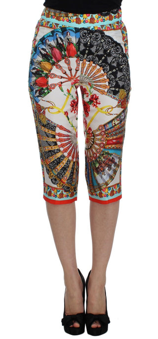 Multicolor Majolica Silk Capri Pants - Luxury for You