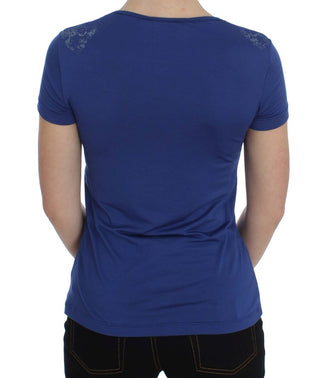 Elegant Blue Crew Neck Tee With Logo Detail - Luxury for You