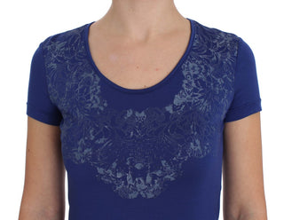 Elegant Blue Crew Neck Tee With Logo Detail - Luxury for You