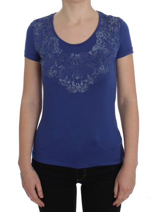 Elegant Blue Crew Neck Tee With Logo Detail - Luxury for You