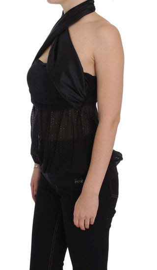 Elegant Black Evening Wrap Top Blouse - Luxury for You