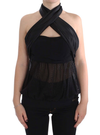 Elegant Black Evening Wrap Top Blouse - Luxury for You