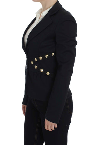 Chic Black Stretch Blazer With Gold Button Detail - Luxury for You