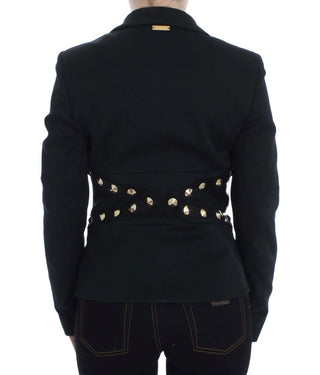 Chic Black Stretch Blazer With Gold Button Detail - Luxury for You