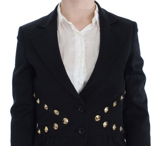 Chic Black Stretch Blazer With Gold Button Detail - Luxury for You