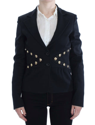 Chic Black Stretch Blazer With Gold Button Detail - Luxury for You