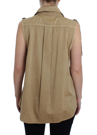 Beige Sleeveless Cotton Blouse - Luxury for You