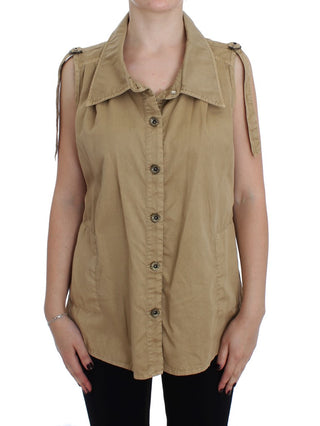 Beige Sleeveless Cotton Blouse - Luxury for You