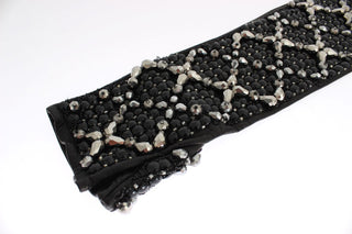 Elegant Black Crystal Beaded Leather Gloves - Luxury for You