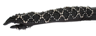 Elegant Black Crystal Beaded Leather Gloves - Luxury for You