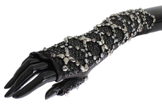 Elegant Black Crystal Beaded Leather Gloves - Luxury for You