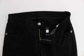 Chic Black Slim Fit Zippered Cotton Jeans - Luxury for You