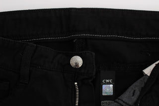 Chic Black Slim Fit Zippered Cotton Jeans - Luxury for You