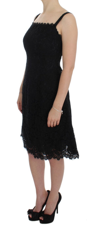 Elegant Black Floral Lace Knee-length Dress - Luxury for You