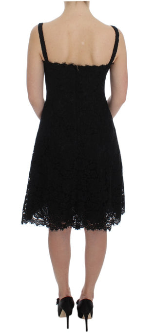 Elegant Black Floral Lace Knee-length Dress - Luxury for You