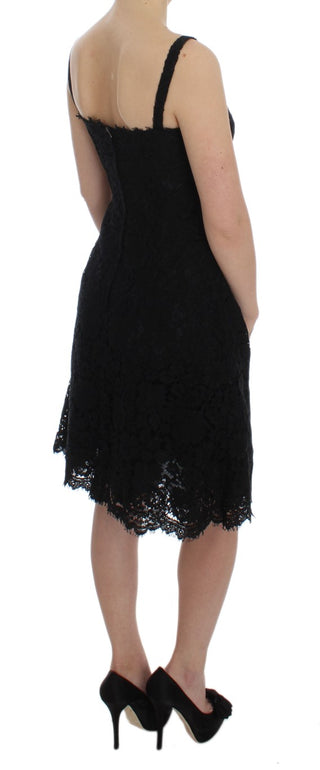 Elegant Black Floral Lace Knee-length Dress - Luxury for You