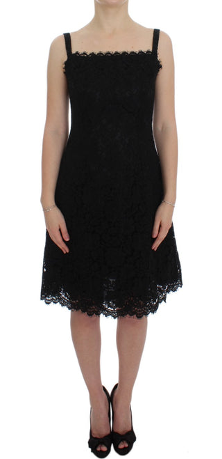 Elegant Black Floral Lace Knee-length Dress - Luxury for You