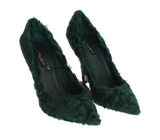 Elegant Green Xiangao Fur Leather Pumps - Luxury for You