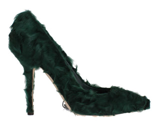 Elegant Green Xiangao Fur Leather Pumps - Luxury for You