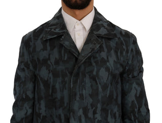 Blue Camouflage Trench Coat Elegance - Luxury for You