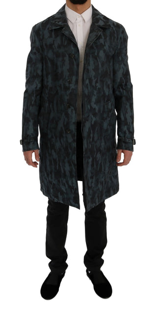 Blue Camouflage Trench Coat Elegance - Luxury for You