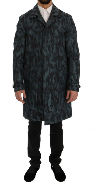 Blue Camouflage Trench Coat Elegance - Luxury for You