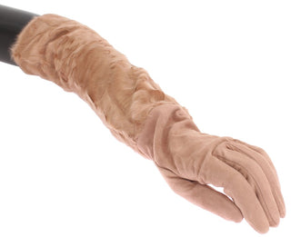 Elegant Beige Suede Elbow-length Gloves - Luxury for You