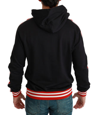 Elegant Black Hooded Sweater With Multicolor Motif - Luxury for You