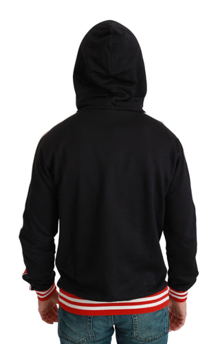 Elegant Black Hooded Sweater With Multicolor Motif - Luxury for You