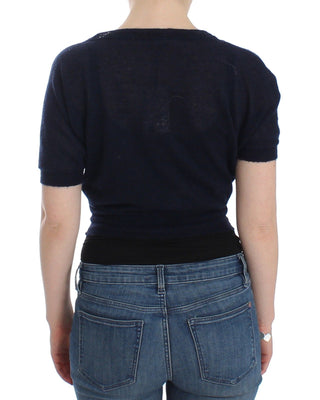 Elegant Cropped Blue Alpaca Blend Sweater - Luxury for You