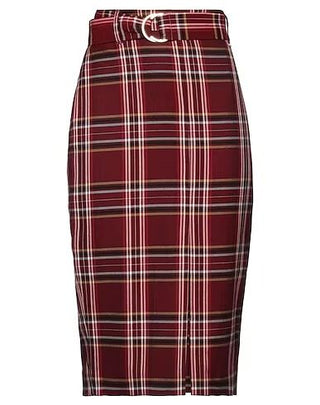 Chic Plaid Belted Midi Sheath Skirt