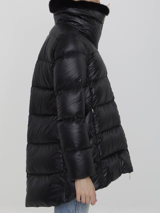 Down Jacket In Nylon And Eco-fur