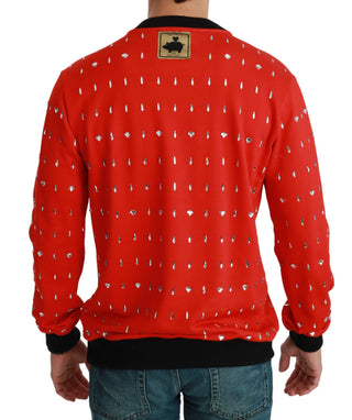 Elegant Red Crystal-embellished Pullover Sweater - Luxury for You