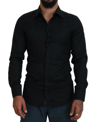 Elegant Slim Fit Black Cotton Dress Shirt