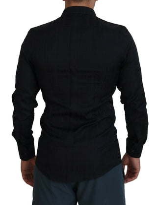 Elegant Slim Fit Black Cotton Dress Shirt