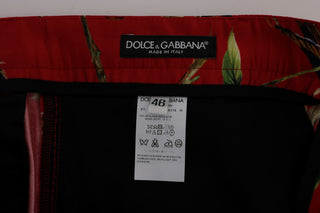 Elegant Silk Dress Trousers In Red Bird Print - Luxury for You