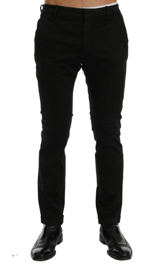 Chic Black Slim Fit Cotton Stretch Pants - Luxury for You