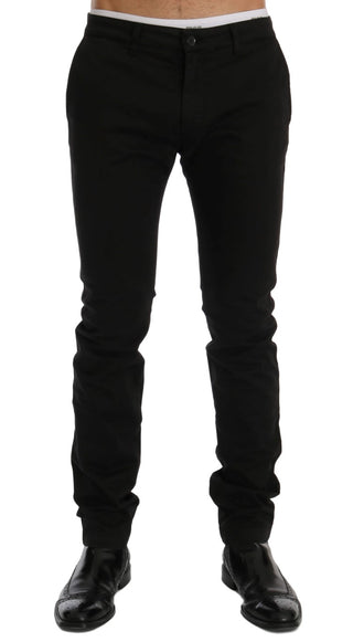 Elegant Slim Fit Black Cotton Trousers - Luxury for You