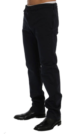 Sleek Blue Cotton Stretch Pants For Men - Luxury for You