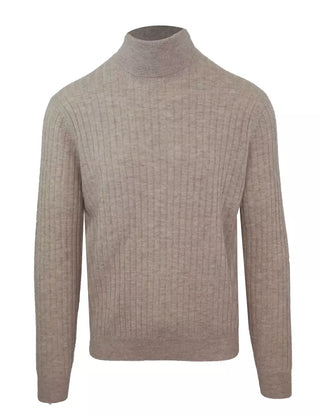 Beige Cashmere-wool Blend Turtleneck Sweater